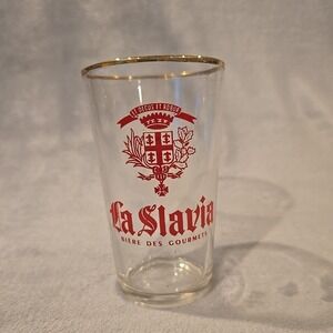 Vintage La‎ Slavia Biere Des Gourmets Gold Rimmed Glass 4 1/2" H